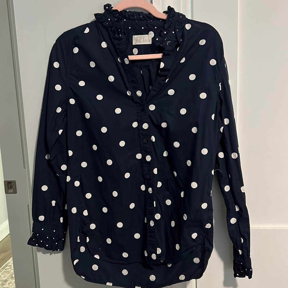 Jcrew navy polka dot button up
